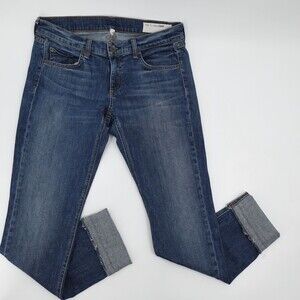 Rag & Bone/JEAN Womens 27 Amelie Dre Jeans Blue Medium Wash Raw Hem Mid Rise